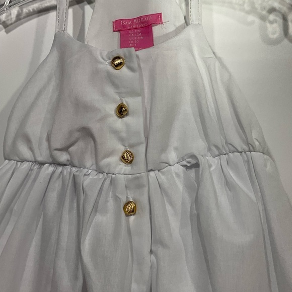 Isaac Mizrahi White Mermaid Hem sundress; sleeveless w/faux gold front button up - Picture 4 of 11